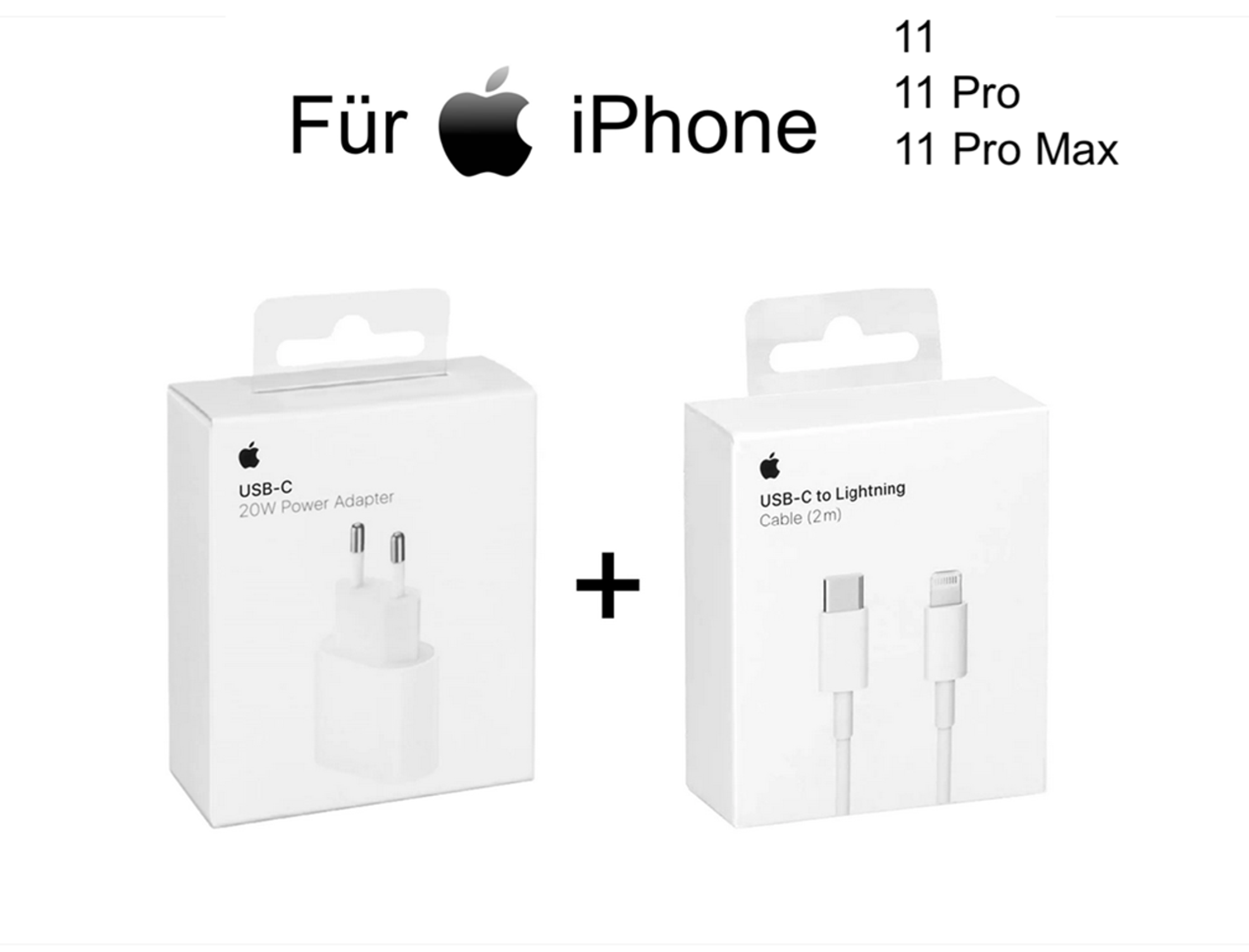Apple iPhone 11 20W Ladegerät MHJE3ZM/A + 2m USB‑C auf Lightning Ladekabel MKQ42AM/A